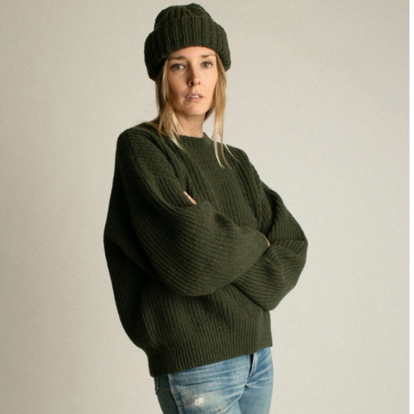 BASERANGE The Mea Pullover In Foret Green Recycled Wool Chunky Long Arms NWT S - Picture 6 of 16